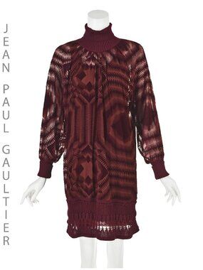 JEAN PAUL GAULTIER Burgundy Devoré Silk Velvet Oversized Mini Dress, SZ M NWOT